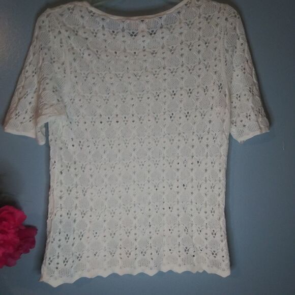 Loft white crocheted lace short sleeve top - Picture 7 of 10